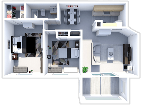 Floor plan for 2 beds, 1 bath, 920 sqft